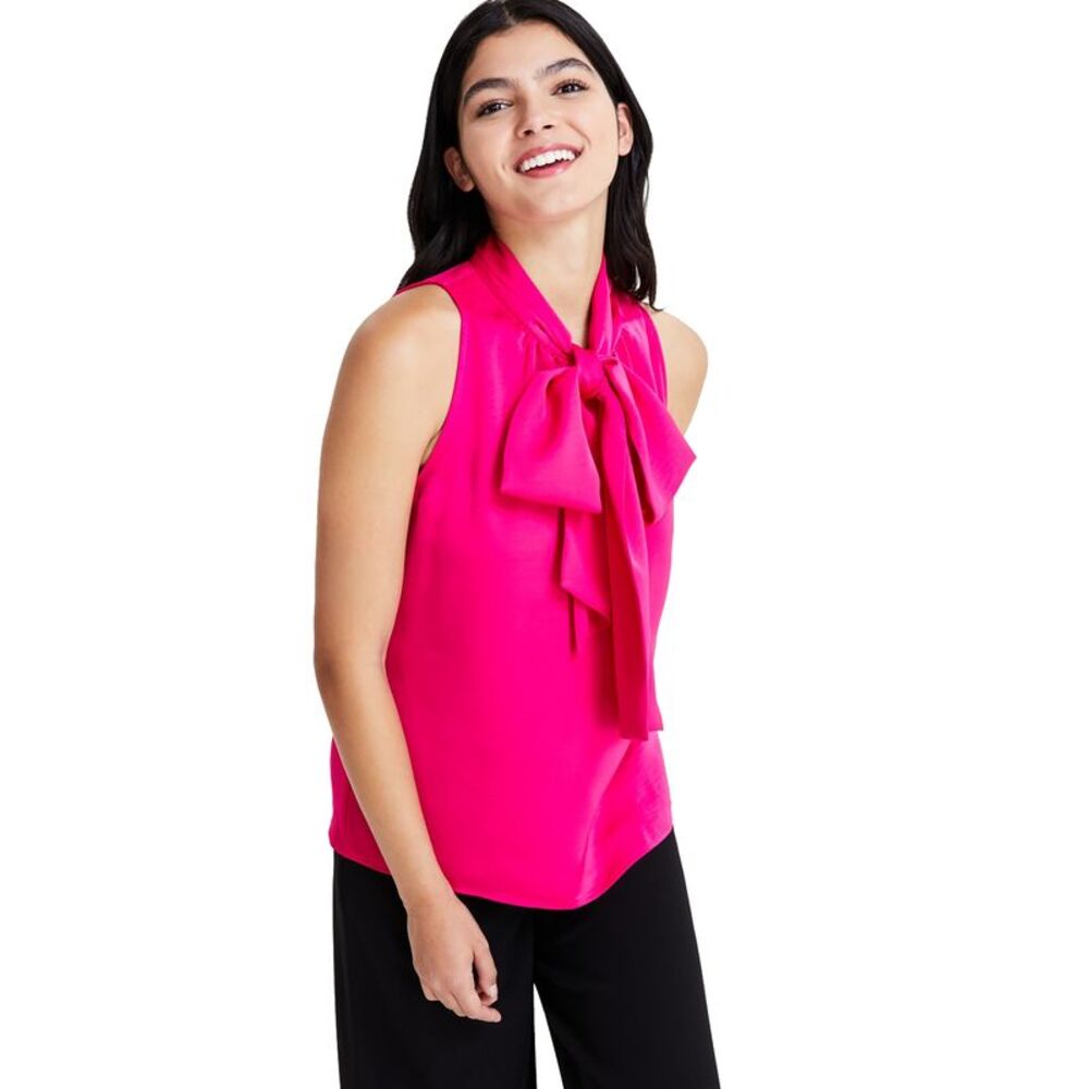 Bar III Women's Sleeveless Tie-Neck Blouse